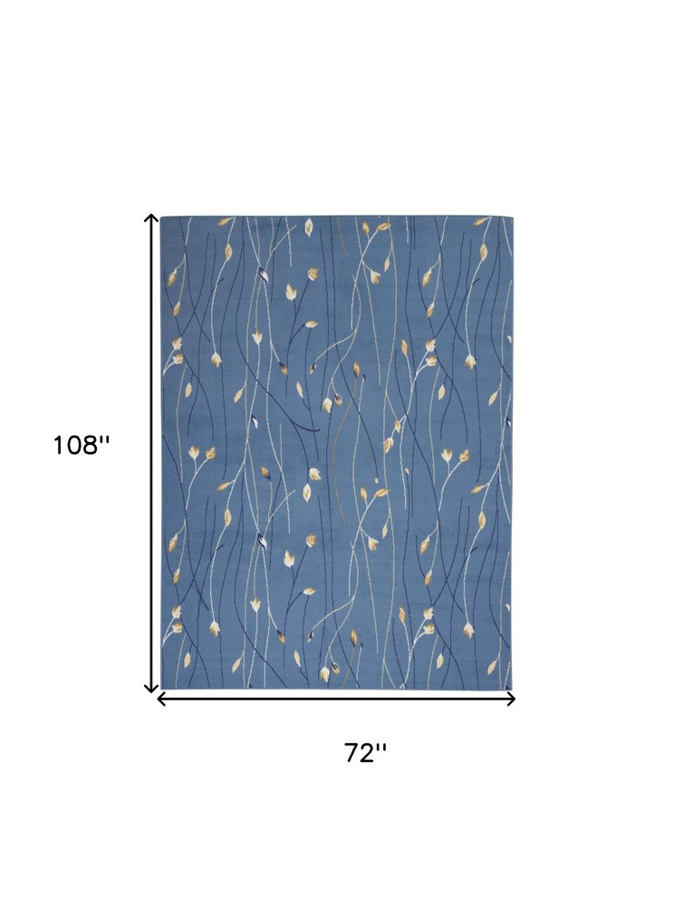 6' X 9' Blue and Beige Floral Power Loom Area Rug