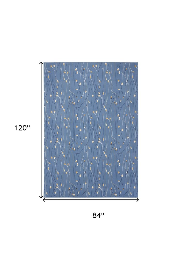 7' X 10' Blue and Beige Floral Power Loom Area Rug