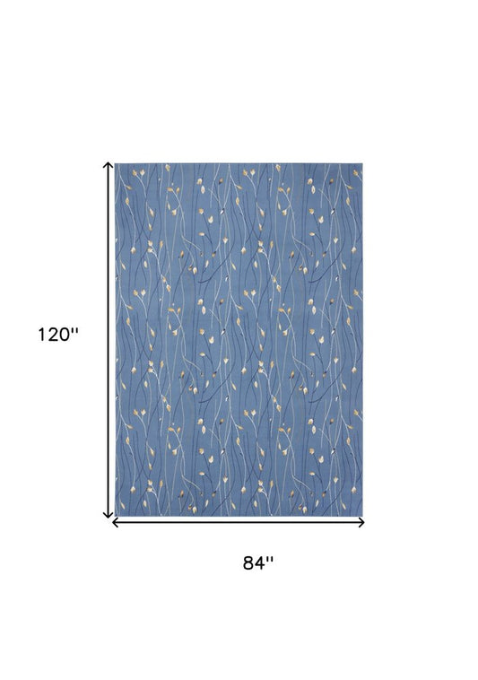 7' X 10' Blue and Beige Floral Power Loom Area Rug