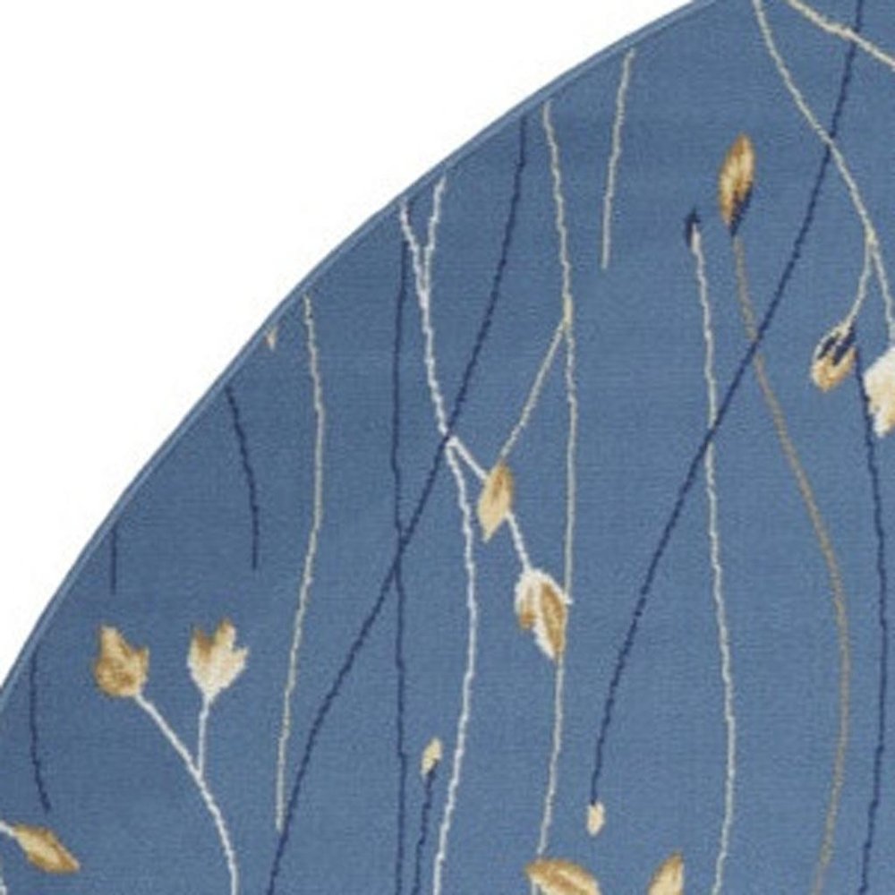 8' Blue and Beige Round Floral Power Loom Area Rug