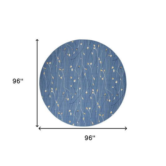 8' Blue and Beige Round Floral Power Loom Area Rug