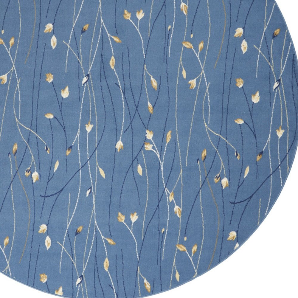 8' Blue and Beige Round Floral Power Loom Area Rug