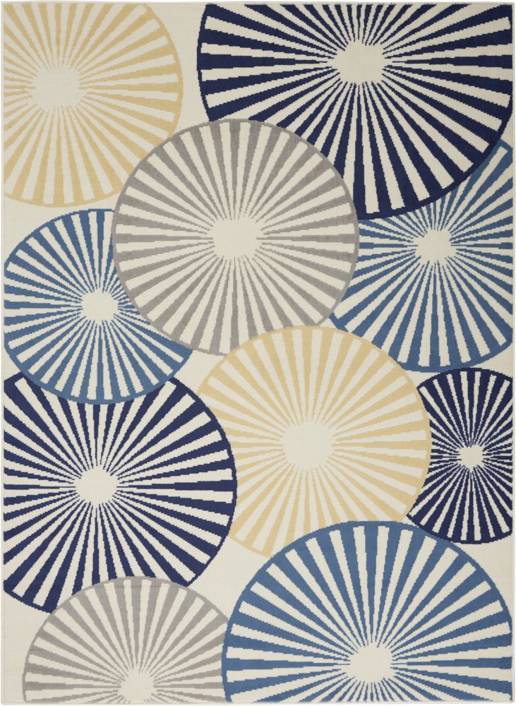 5' X 7' Blue and Ivory Geometric Power Loom Area Rug