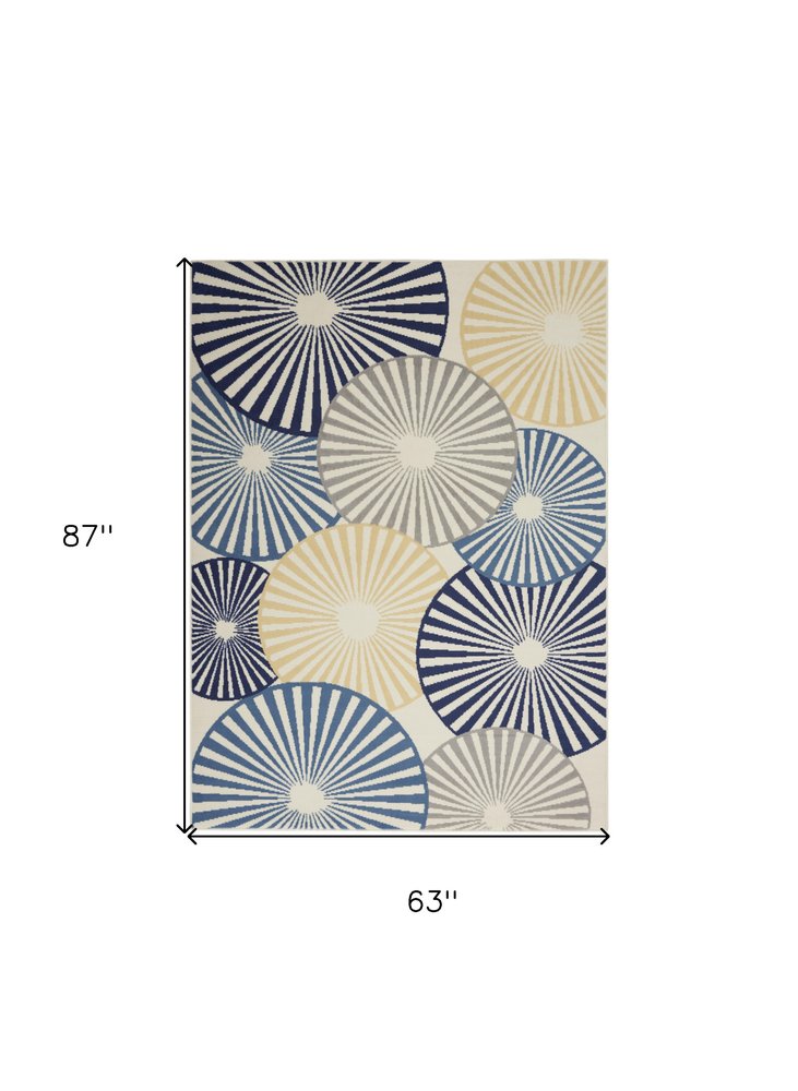 5' X 7' Blue and Ivory Geometric Power Loom Area Rug