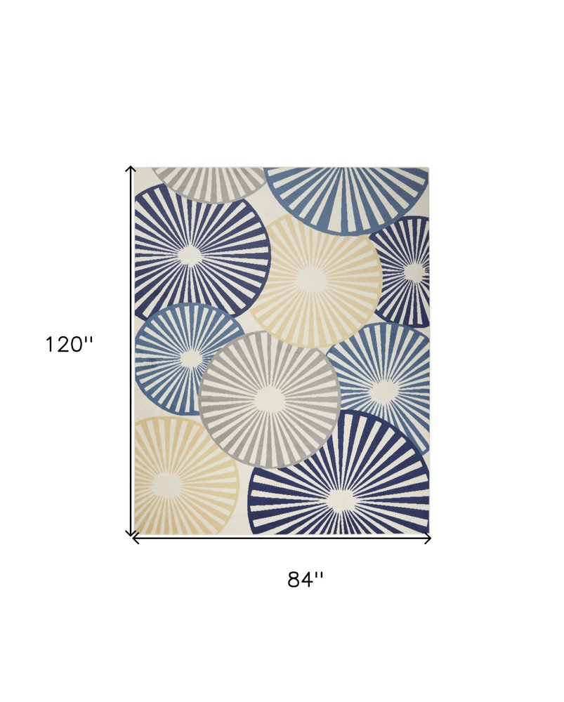 7' X 10' Beige and Blue Geometric Power Loom Area Rug