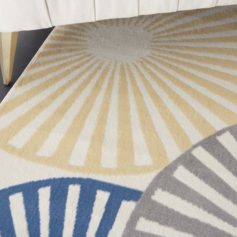 7' X 10' Beige and Blue Geometric Power Loom Area Rug