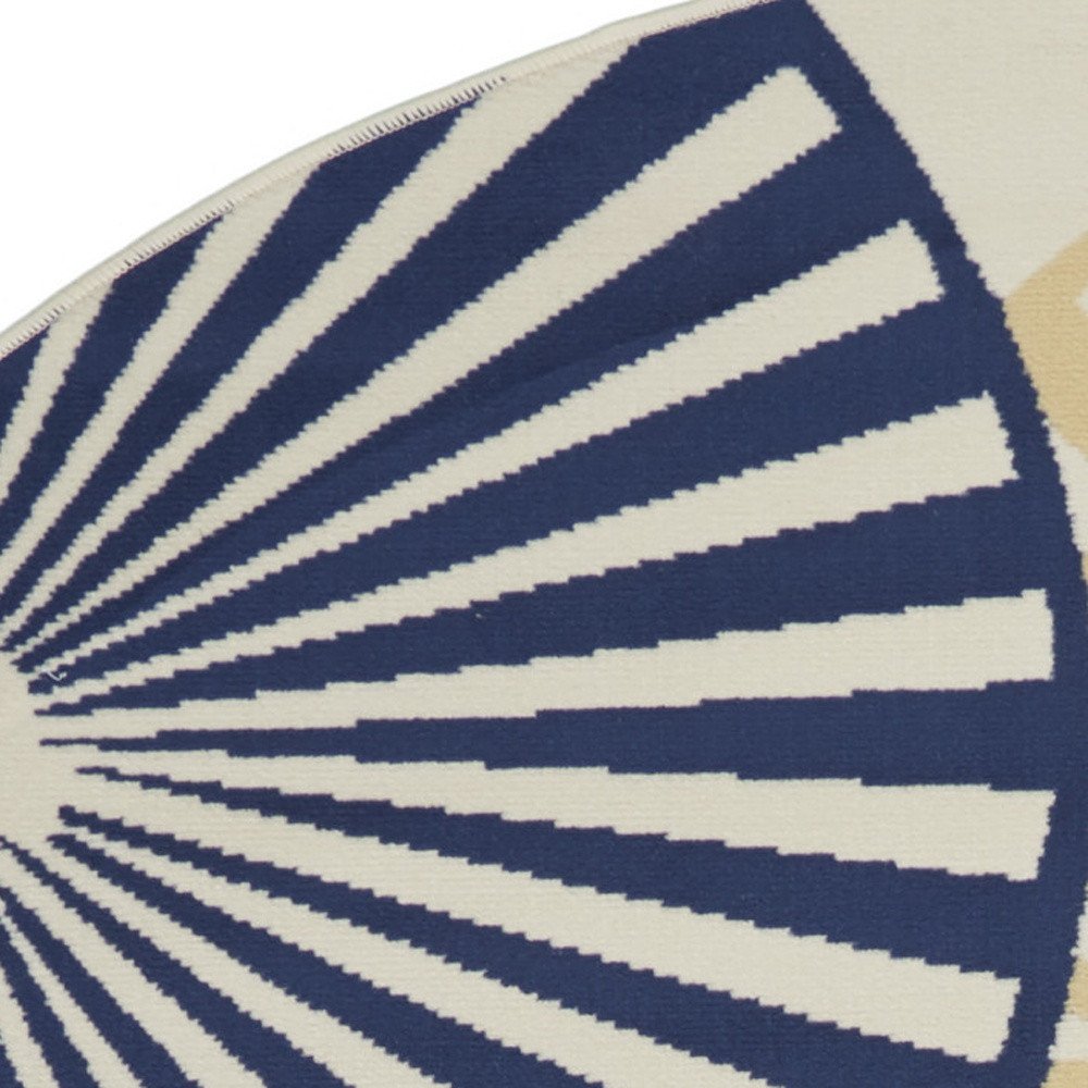 8' Blue and Ivory Round Geometric Power Loom Area Rug