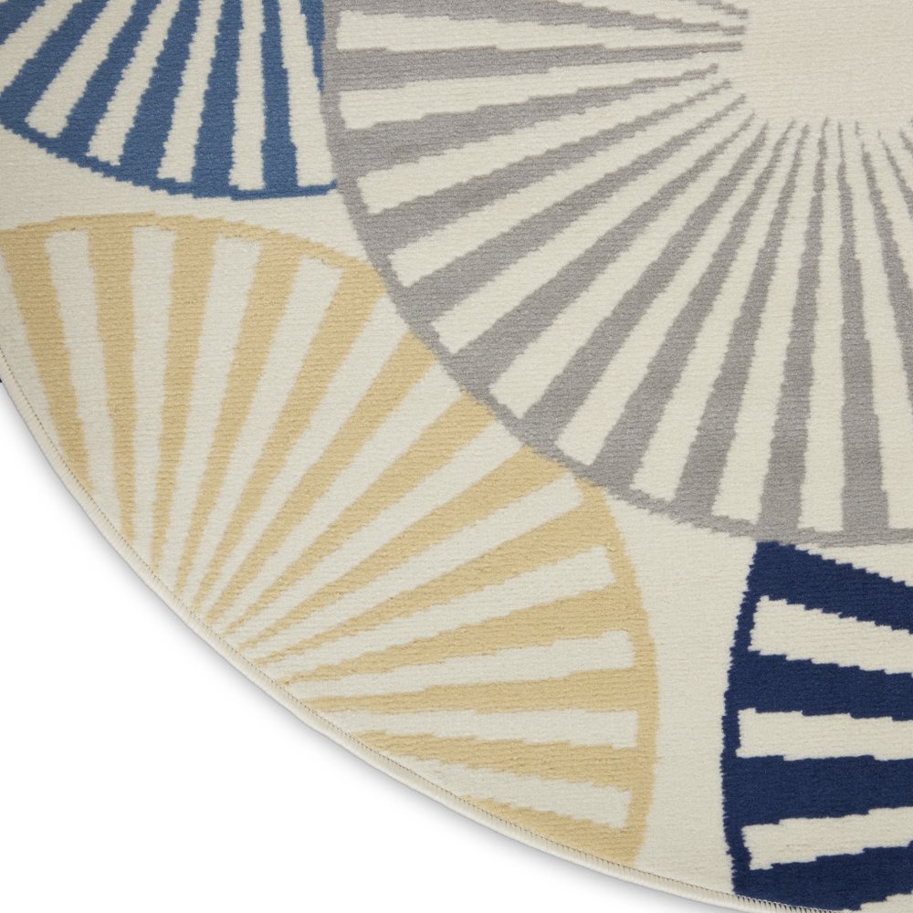 8' Blue and Ivory Round Geometric Power Loom Area Rug