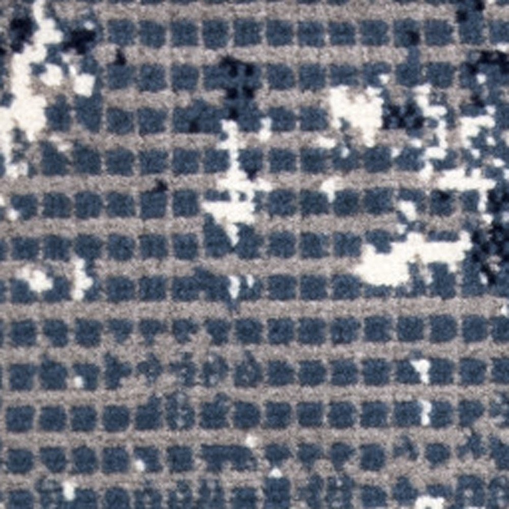 8' Blue And Ivory Abstract Runner Rug