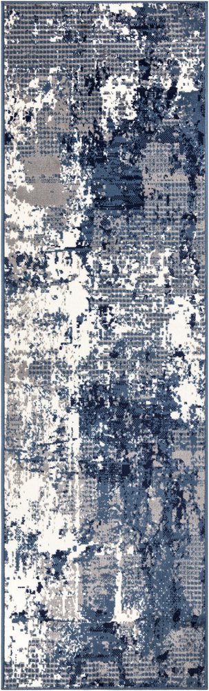 8' Blue And Ivory Abstract Runner Rug