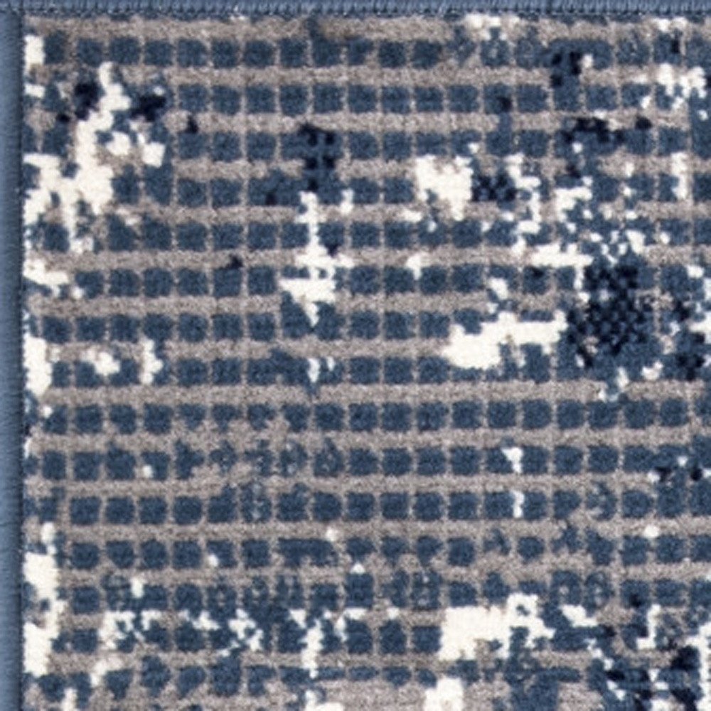 8' Blue And Ivory Abstract Runner Rug