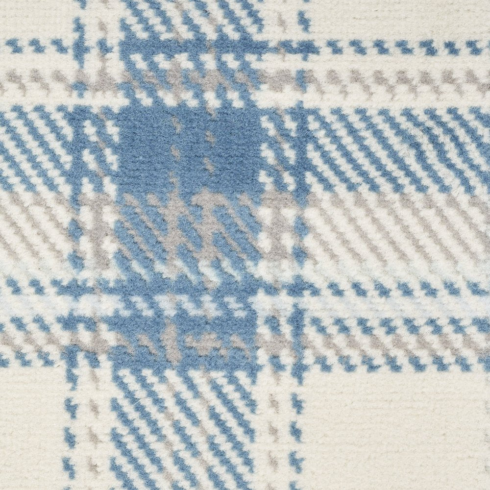 8' Blue And Ivory Plaid Runner Rug