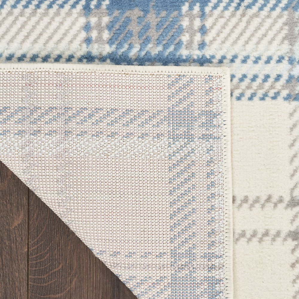 8' Blue And Ivory Plaid Runner Rug
