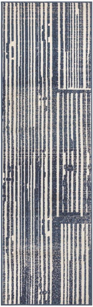8' Blue And Gray Striped Runner Rug