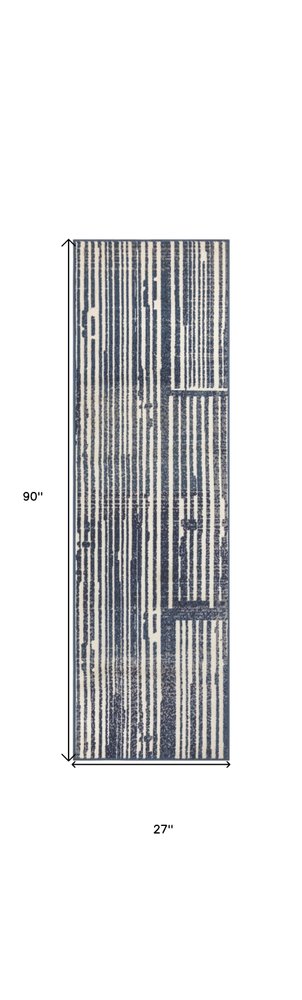 8' Blue And Gray Striped Runner Rug