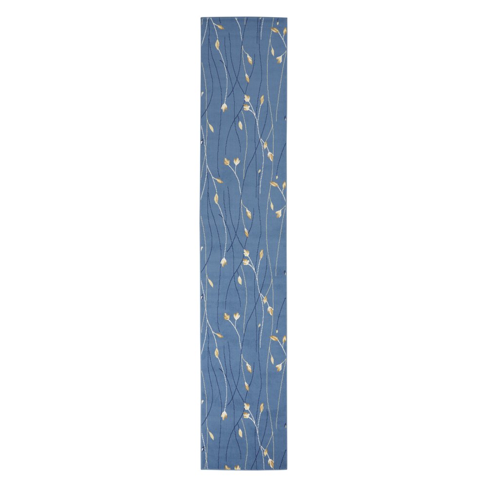 12' Blue And Ivory Floral Vines Runner Rug