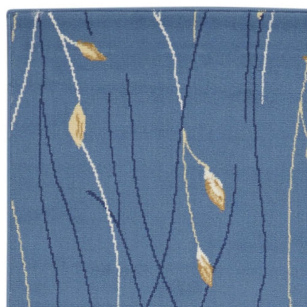 12' Blue And Ivory Floral Vines Runner Rug