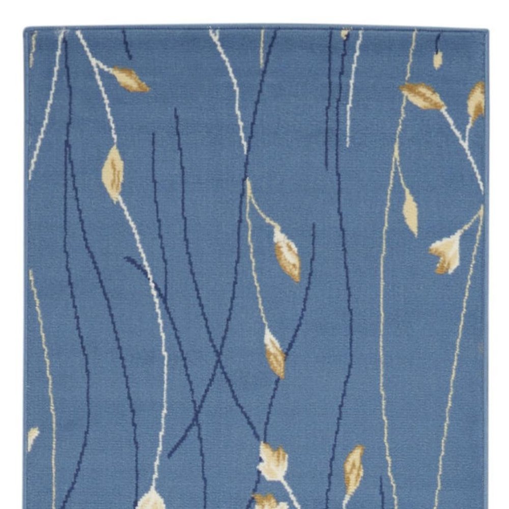 12' Blue And Ivory Floral Vines Runner Rug