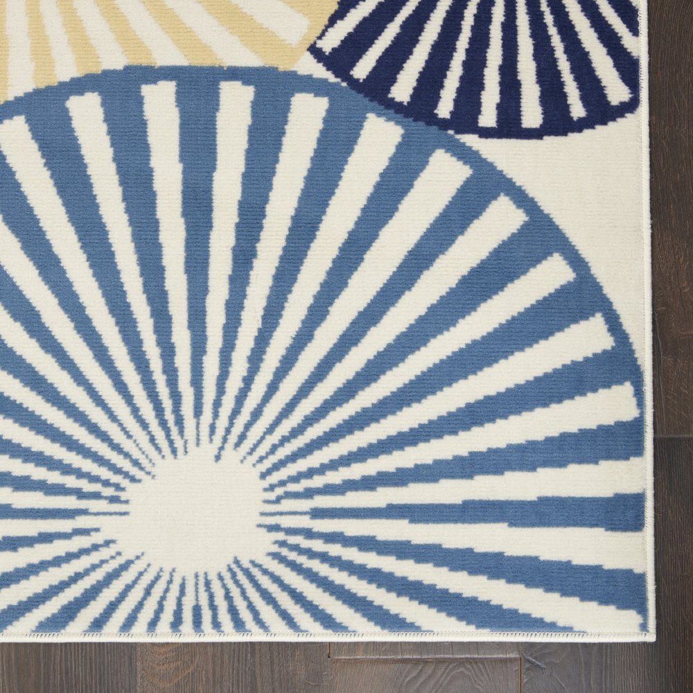 10' Ivory Blue And Gray Geometric Runner Rug