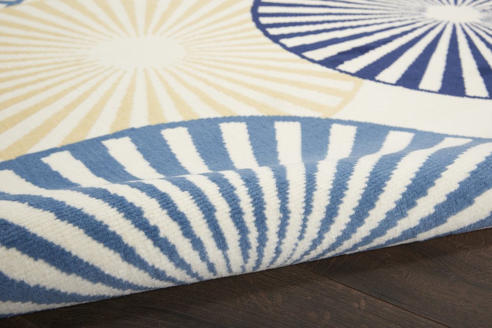 10' Ivory Blue And Gray Geometric Runner Rug