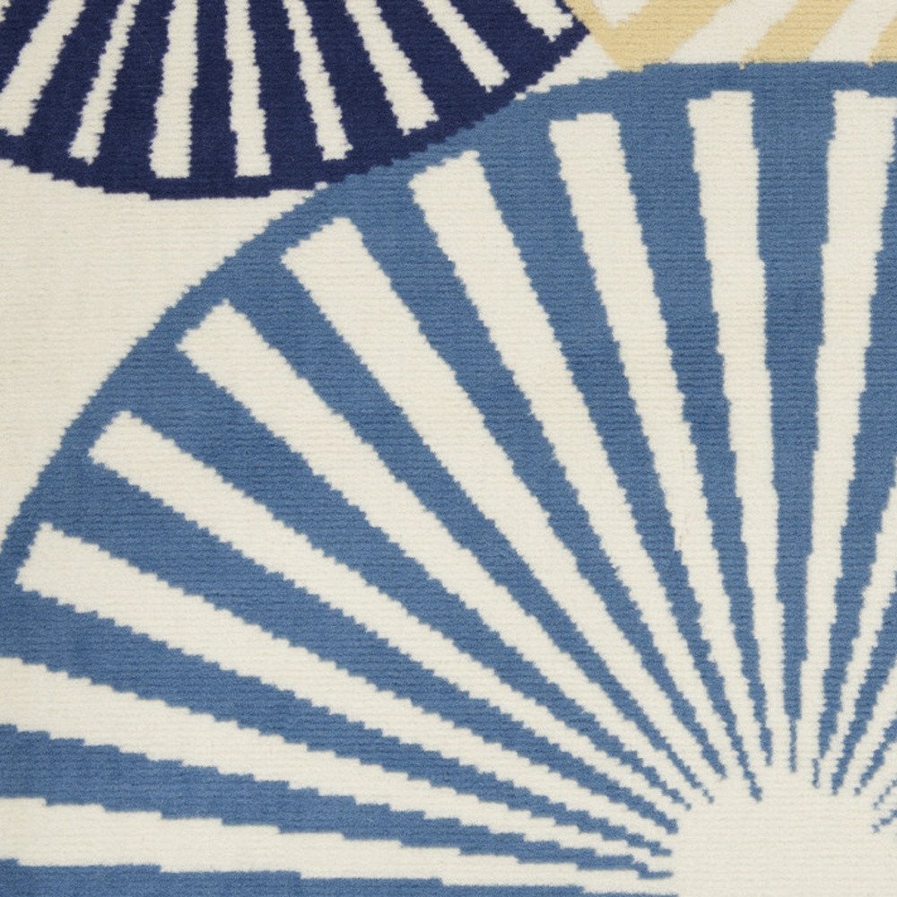 10' Ivory Blue And Gray Geometric Runner Rug