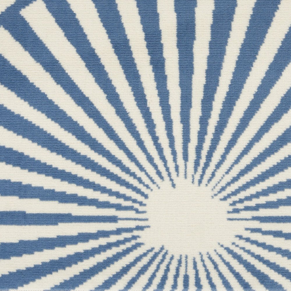 12' Ivory Blue And Gray Geometric Runner Rug