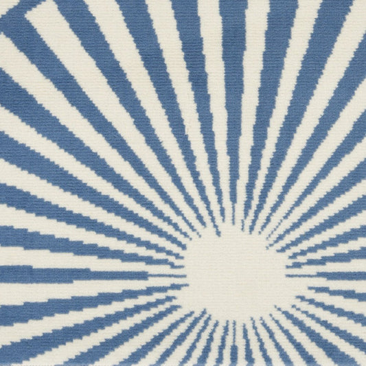 12' Ivory Blue And Gray Geometric Runner Rug