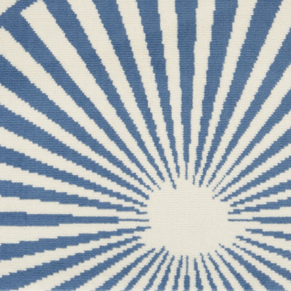 12' Ivory Blue And Gray Geometric Runner Rug