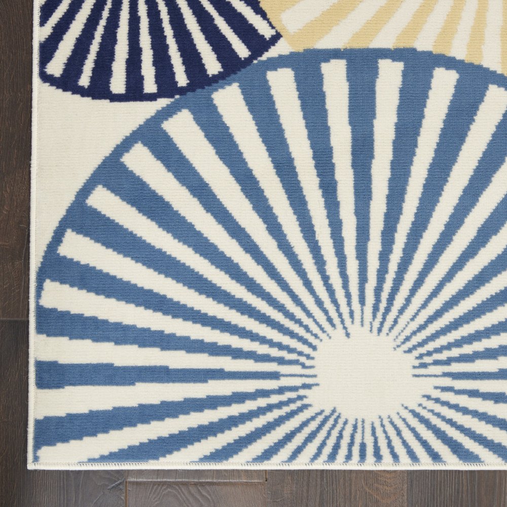 12' Ivory Blue And Gray Geometric Runner Rug