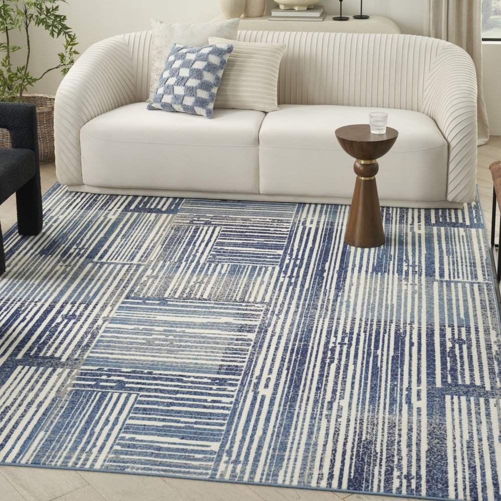 5' X 7' Blue and Gray Striped Power Loom Area Rug