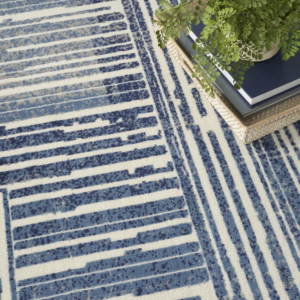 5' X 7' Blue and Gray Striped Power Loom Area Rug