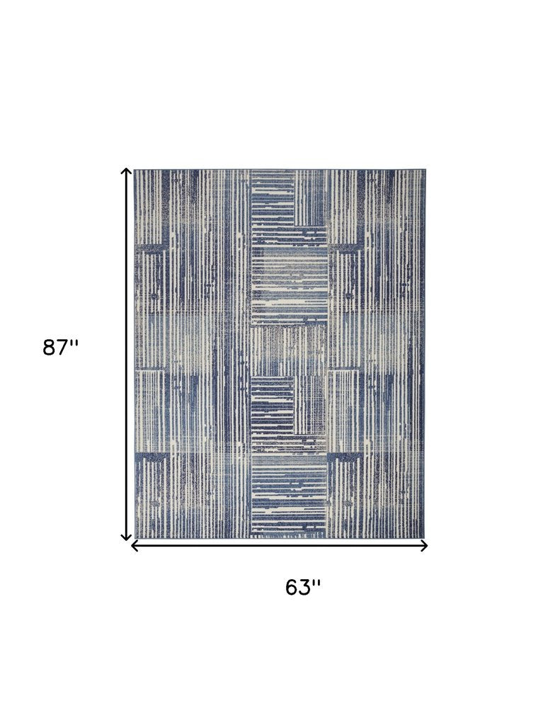 5' X 7' Blue and Gray Striped Power Loom Area Rug