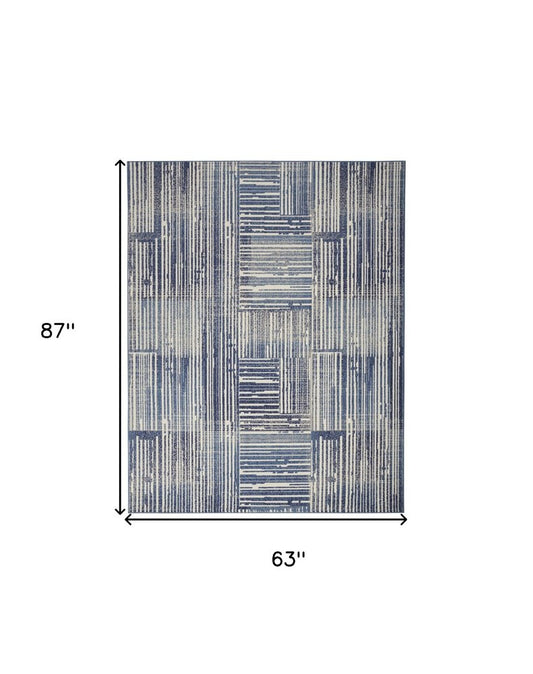 5' X 7' Blue and Gray Striped Power Loom Area Rug
