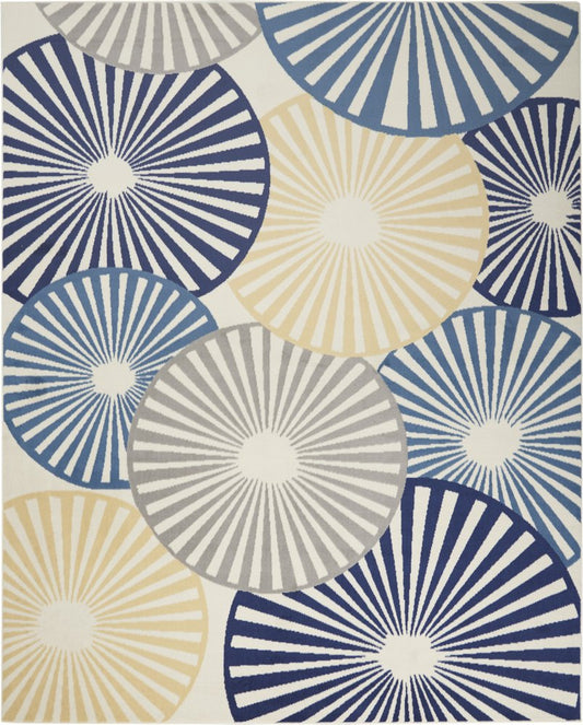 8' X 10' Beige and Blue Geometric Power Loom Area Rug