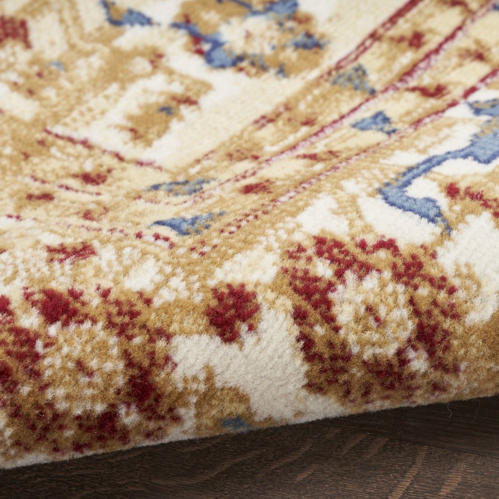 8' Blue And Gold Medallion Distressed Runner Rug