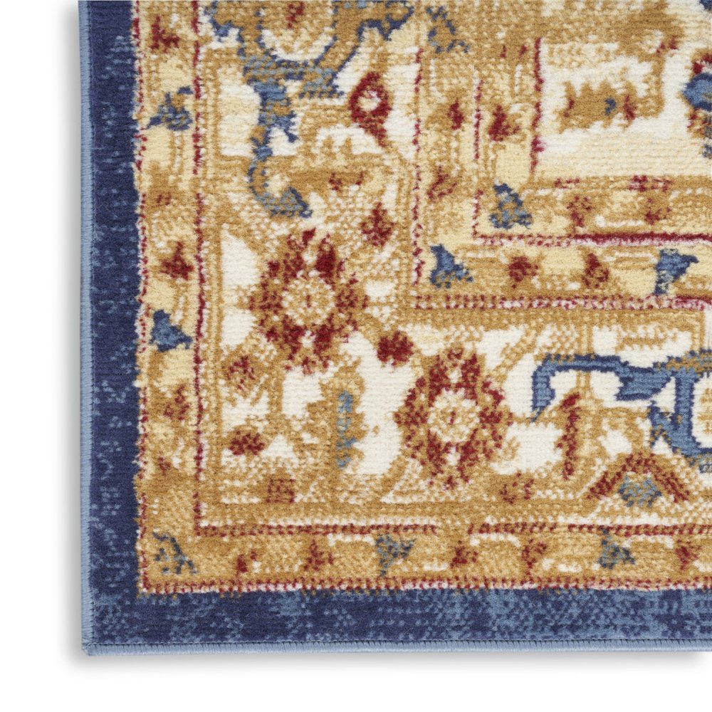 8' Blue And Gold Medallion Distressed Runner Rug