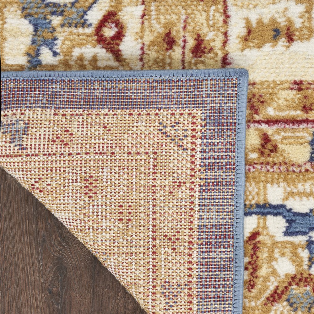 8' Blue And Gold Medallion Distressed Runner Rug