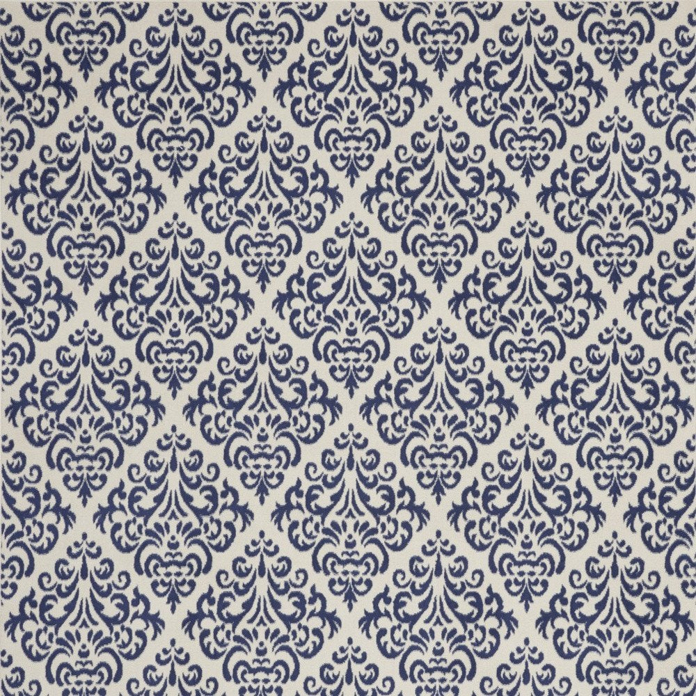 7' X 10' Blue and White Damask Power Loom Area Rug