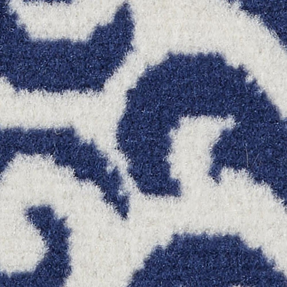 7' X 10' Blue and White Damask Power Loom Area Rug