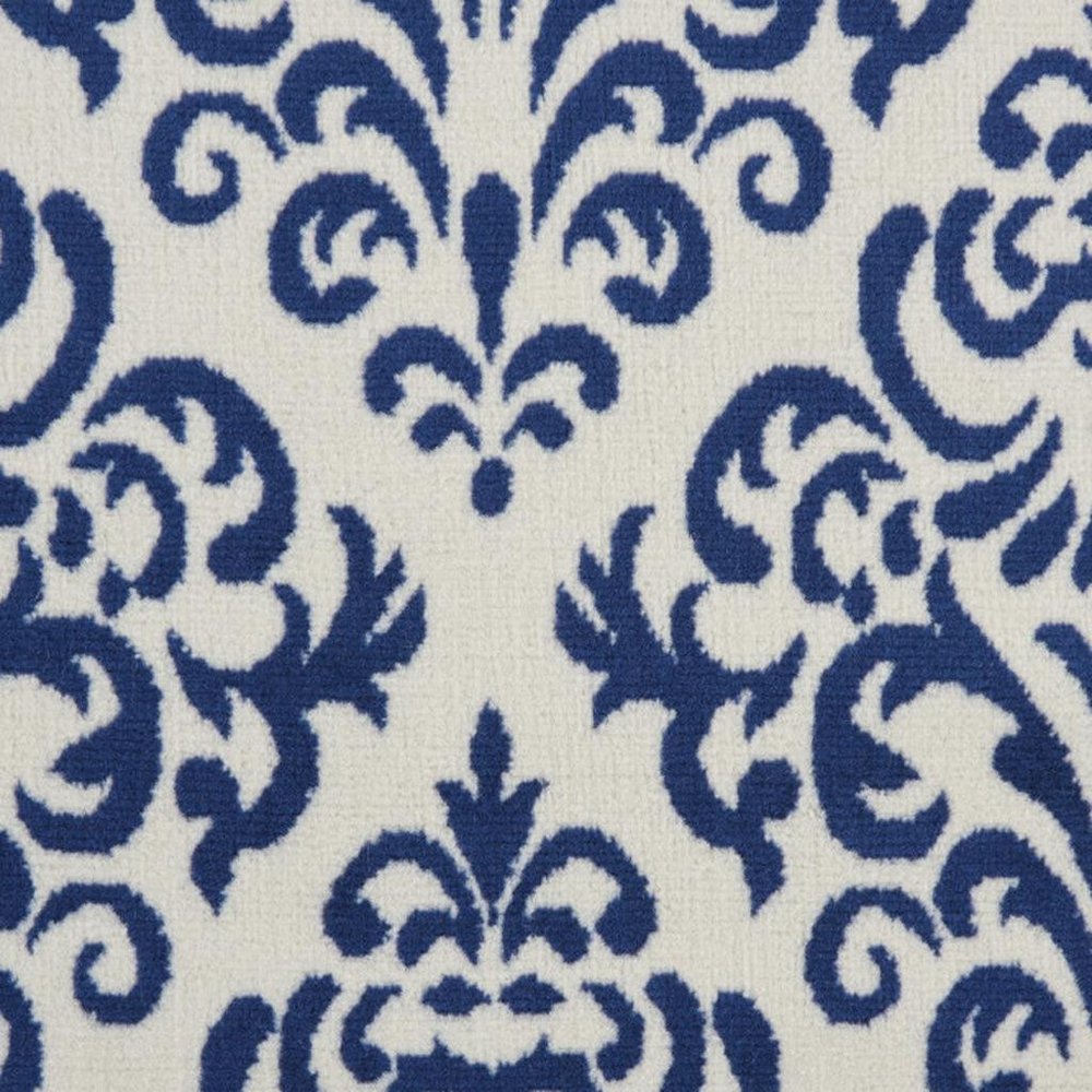 8' Blue And White Damask Runner Rug