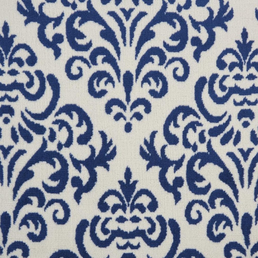 8' Blue And White Damask Runner Rug