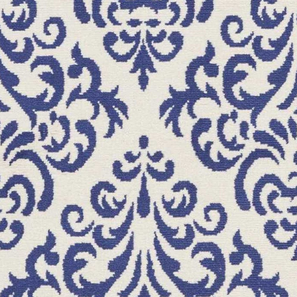 8' Blue And White Damask Runner Rug