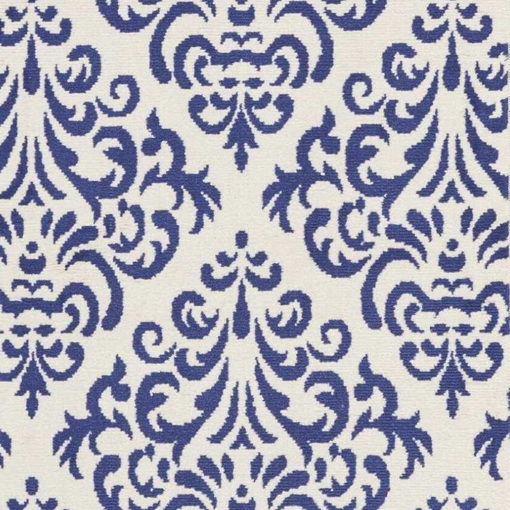 8' Blue And White Damask Runner Rug