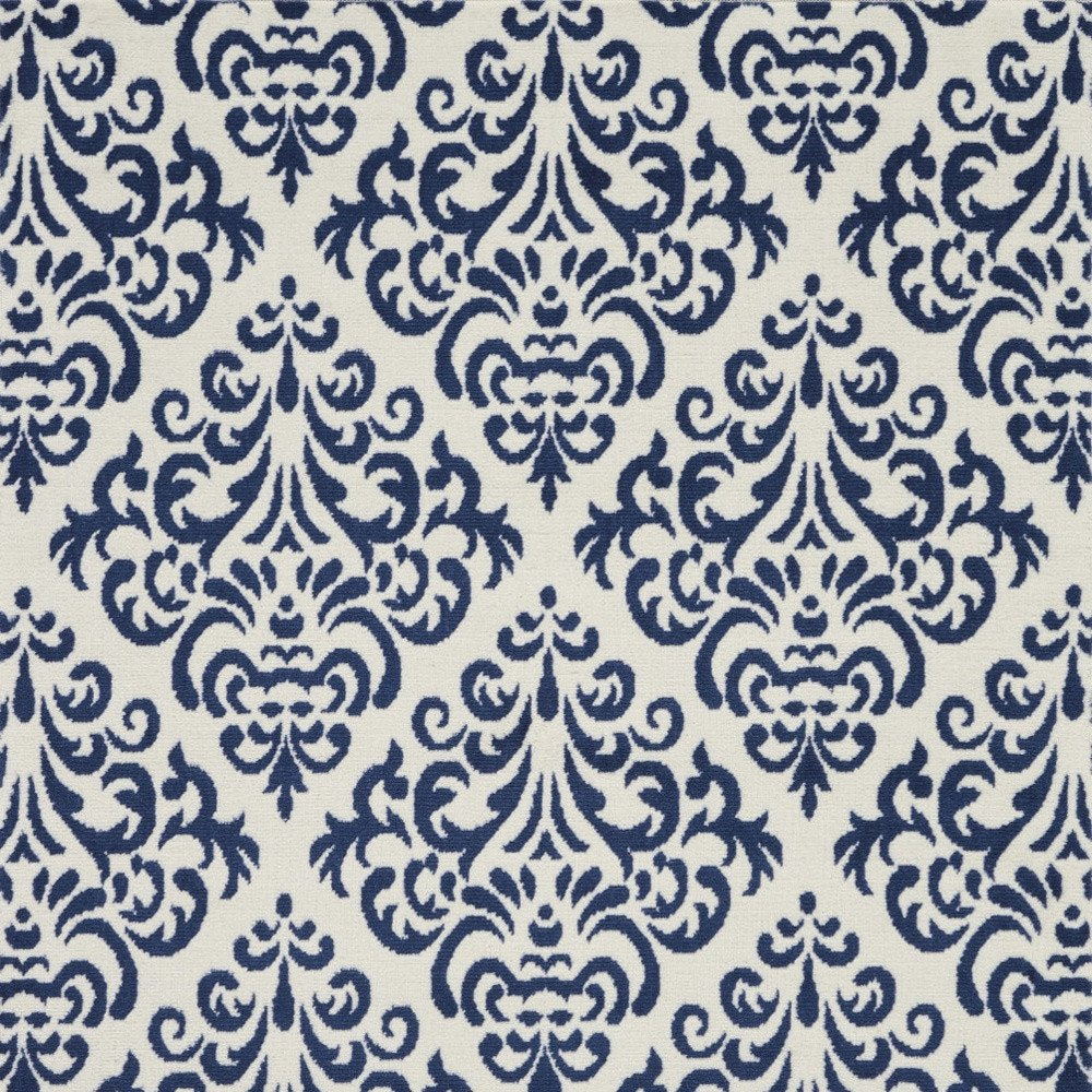 4' X 6' Blue and White Damask Power Loom Area Rug