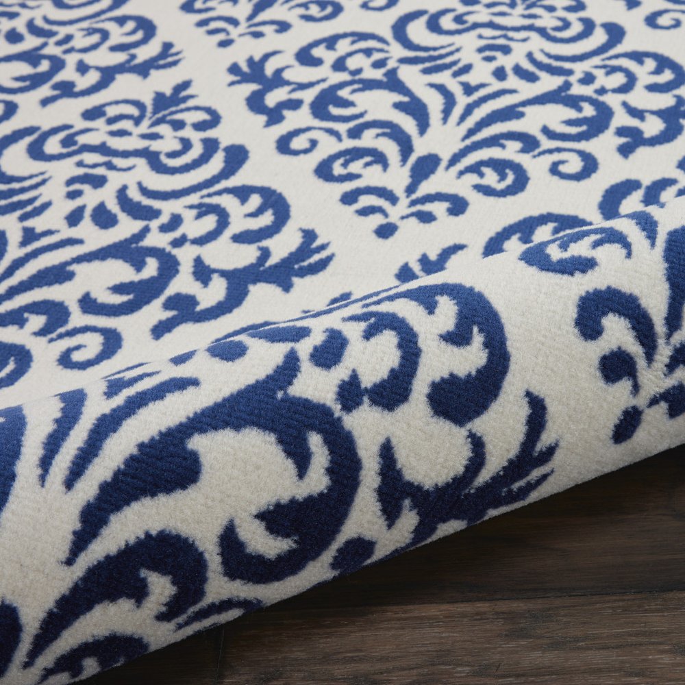 4' X 6' Blue and White Damask Power Loom Area Rug