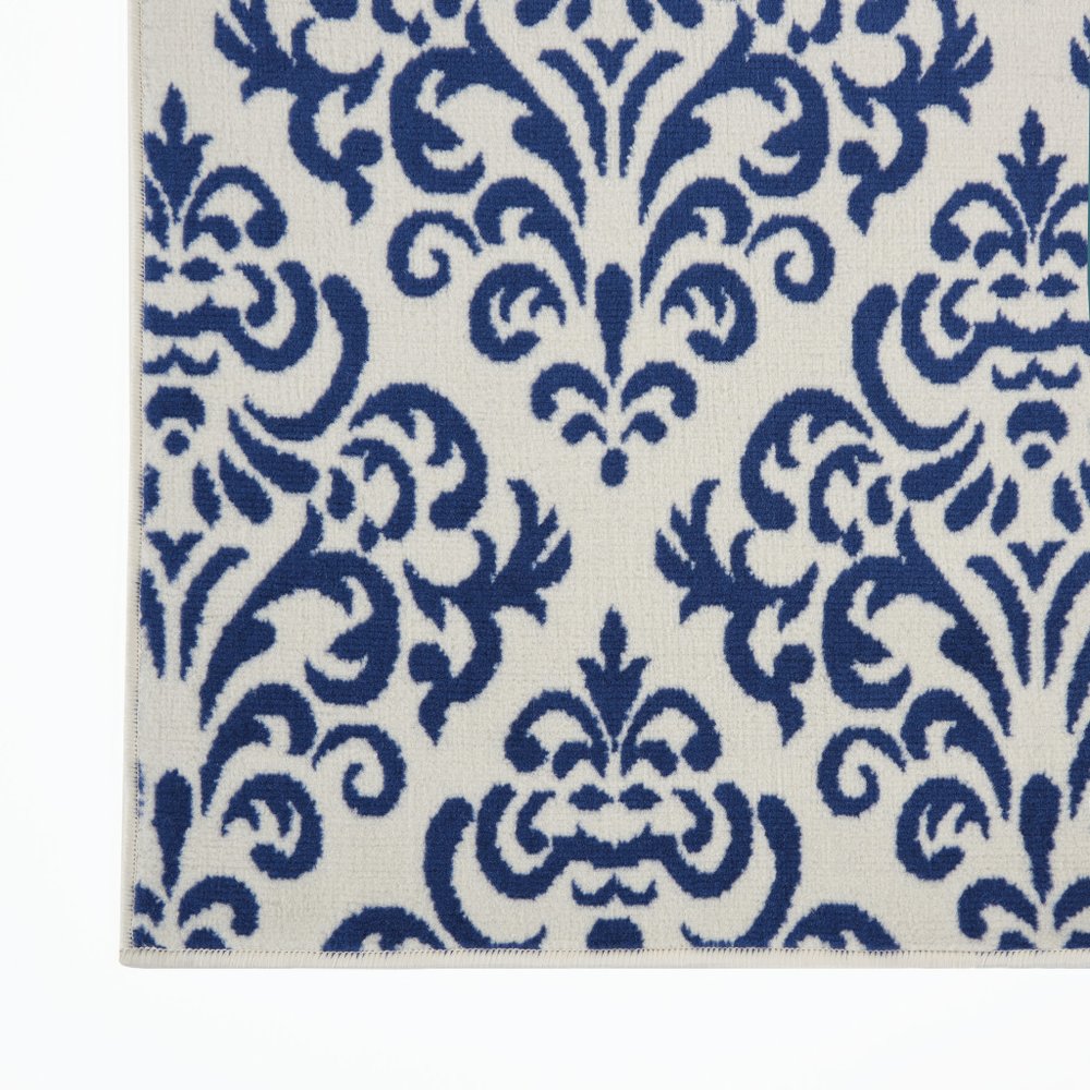 4' X 6' Blue and White Damask Power Loom Area Rug