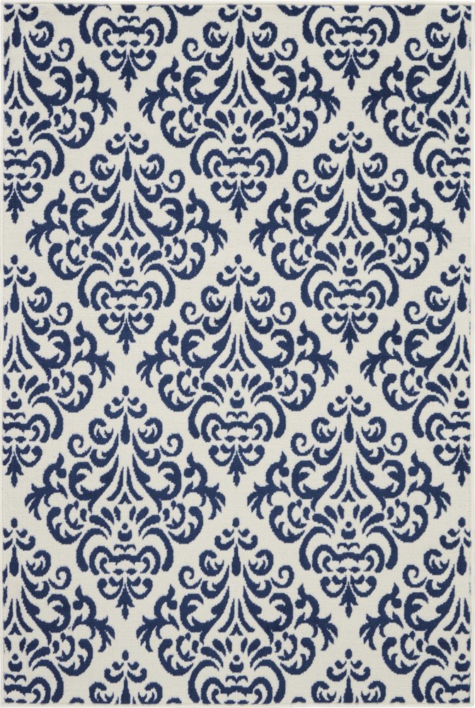 4' X 6' Blue and White Damask Power Loom Area Rug