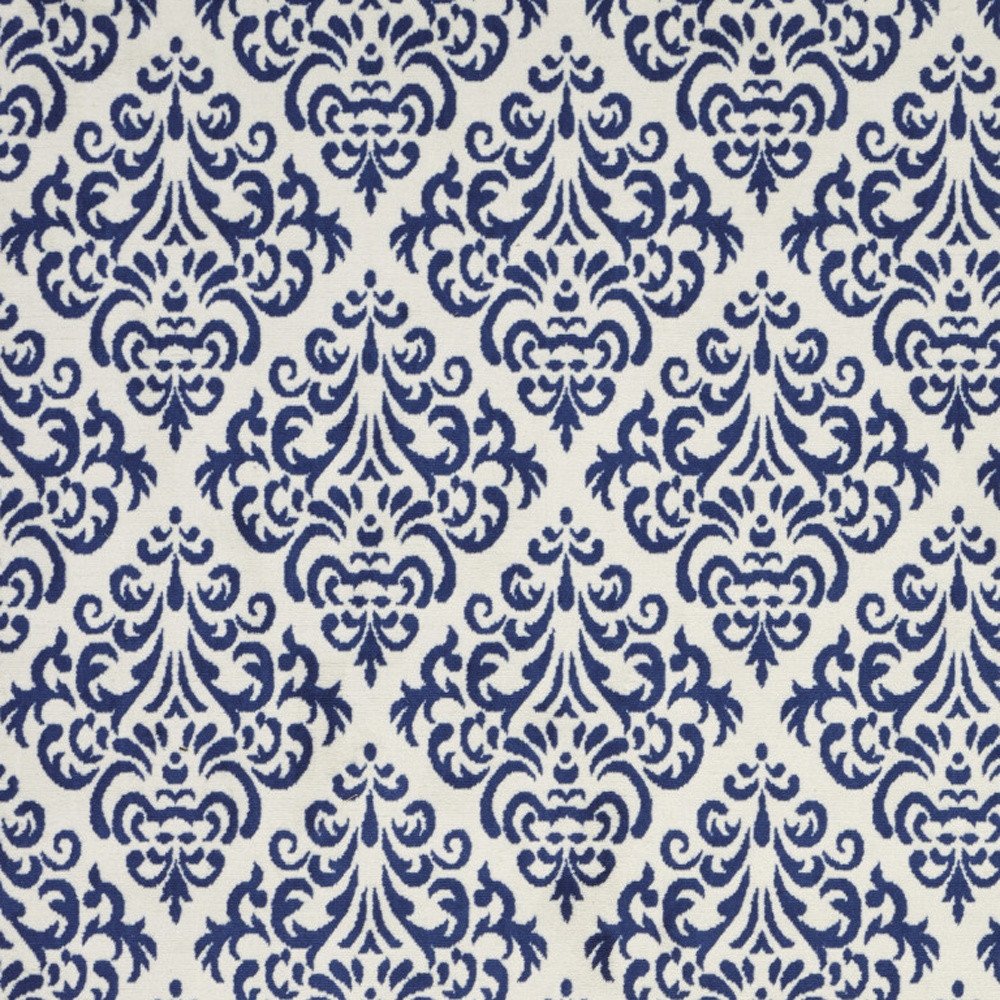 6' X 9' Blue and White Damask Power Loom Area Rug