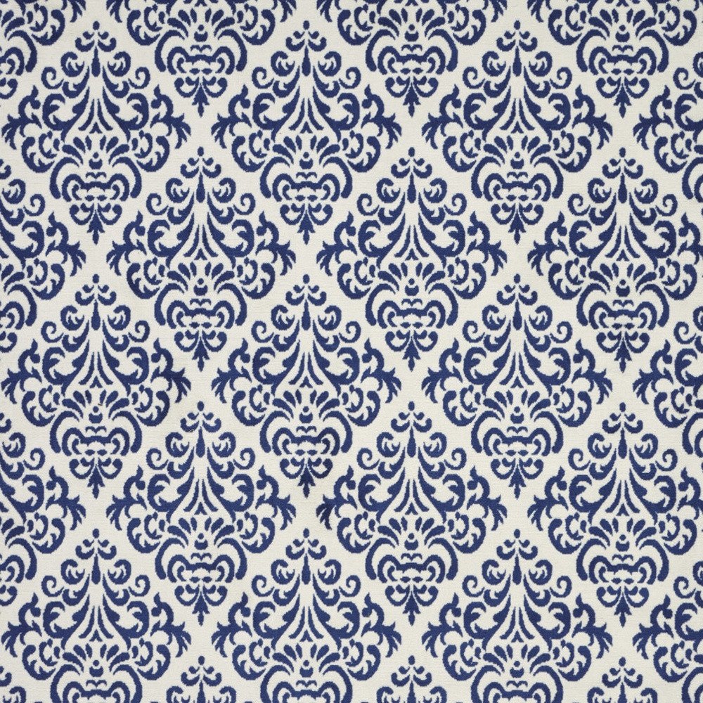 6' X 9' Blue and White Damask Power Loom Area Rug