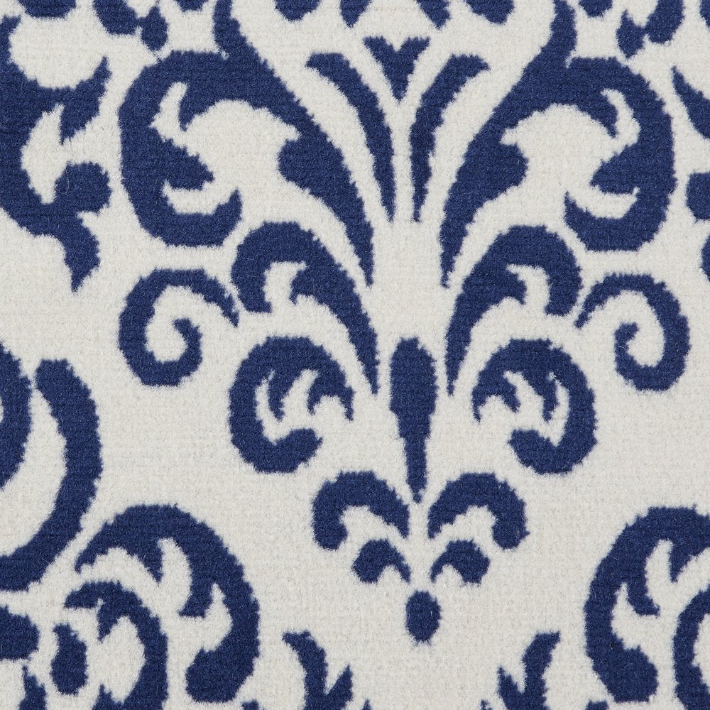 6' X 9' Blue and White Damask Power Loom Area Rug